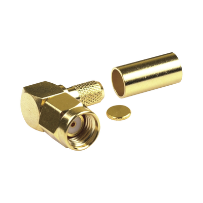 RF INDUSTRIES,LTD Conector SMA Macho Inverso en Ángulo Recto de Anillo Plegable para Cables RG-58/U, RG-142/U, Oro/ Oro/ Teflón. MOD: RP-3010-1C1
