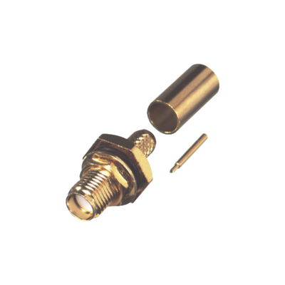 RF INDUSTRIES,LTD Conector SMA Hembra Inverso de Chasis en D Plano, Anillo Plegable para Cable RG-142/U, Oro/ Oro/ Teflón. MOD: RP-3252-1C1