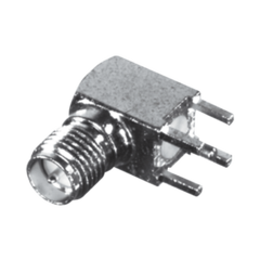 RF INDUSTRIES,LTD Conector SMA Hembra Inverso en Ángulo Recto con PIN Terminal y 4 Patas para Montaje PCB Coaxial, Oro/ Oro/ Teflón. MOD: RP-3300-1