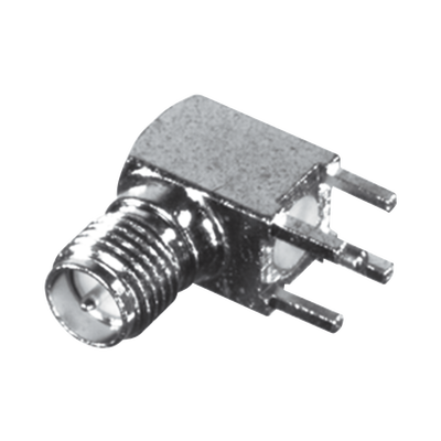 RF INDUSTRIES,LTD Conector SMA Hembra Inverso en Ángulo Recto con PIN Terminal y 4 Patas para Montaje PCB Coaxial, Oro/ Oro/ Teflón. MOD: RP-3300-1