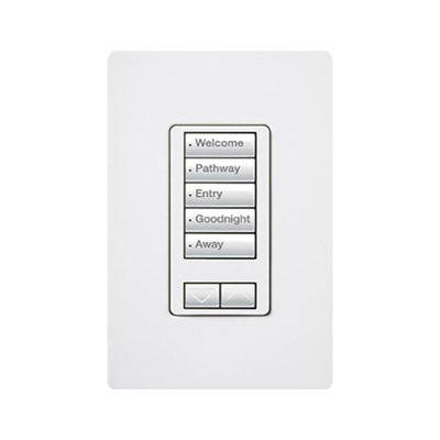 LUTRON ELECTRONICS Teclado seetouch 5 botones, 2 botones subir/bajar, programe escenas diferentes en cada botón. MOD: RRD-W5BRL-WH