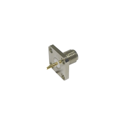 RF INDUSTRIES,LTD Conector SMA Hembra, Montaje de Panel Cuadrado, 4 Perforaciones, Soldable, Niquel/ Oro/ Teflón. MOD: RSA-3271