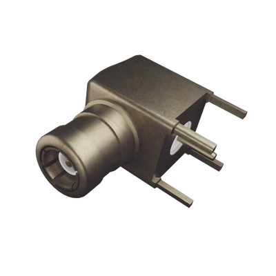 RF INDUSTRIES,LTD Conector SMB Macho (PIN Hembra) en Ángulo Recto, con Terminal y 4 Patas para Montaje en PCB, Oro/ Oro/ Teflón.​ MOD: RSB-4400-1