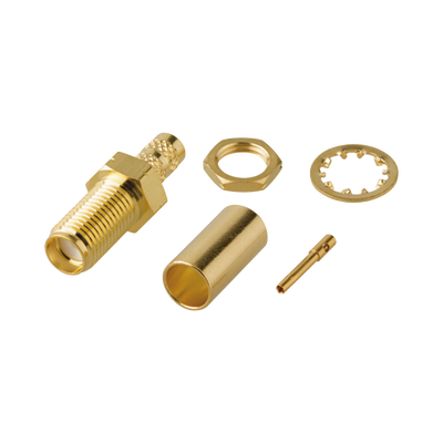 RF INDUSTRIES,LTD Conector SMA Hembra Rosca Izquierda para Panel, de Anillo Plegable para LMR-195, Grupo C, Oro/ Oro/ Teflón. MOD: RT-3252-1C