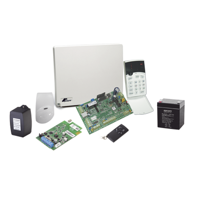CROW Kit inalámbrico de panel RUNNER4/8 con receptor FWTRANS9F, 2 contactos FW2MAG9F, 1 Detector de movimiento FW2NEO9F, 1 Llavero RF, Batería/Transformador. RUNNER4/8-RFK1