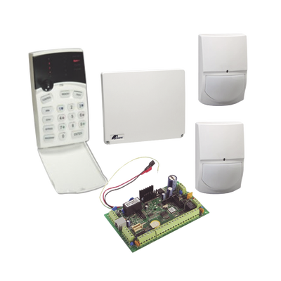 CROW Panel de alarma Hibrido de 8 a 16 zonas soporta zonas inalambricas, funciones de control de acceso incluye teclado de leds y dos detector de movimiento digitales MOD: RUNNER8/16-II