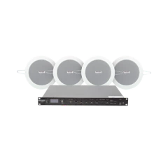 EPCOM PROAUDIO KIT de Amplificador de 120W para Escritorio | 4 Altavoces de Plafón de 4in | 3 - 6W | Sistema 70/100V MOD: SF120DTB/4CS