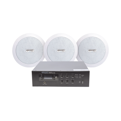 EPCOM PROAUDIO KIT de Amplificador de 120W para Escritorio | 3 Altavoces de Plafón de 5.5in | 3.75 - 30W | Sistema 70/100V MOD: SFB120/3CS