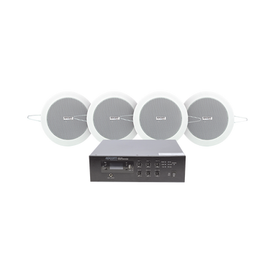 EPCOM PROAUDIO KIT de Amplificador de 120W para Escritorio | 4 Altavoces de Plafón de 4in | 3 - 6W | Sistema 70/100V MOD: SFB120/4CS