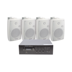 EPCOM PROAUDIO KIT de Amplificador de 120W para Escritorio | 4 Altavoces de Pared color Blanco 2.5W - 20W | Sistema 70/100V MOD: SFB120/4WSW