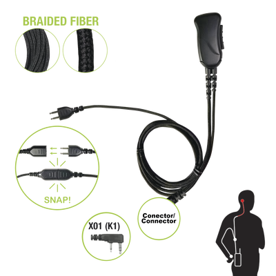 PRYME Cable de fibra trenzada serie SNAP compatible con KENWOOD conector de 2 pines para auricular MOD: SNP-1W-01BF