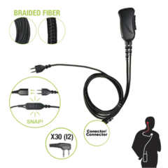 PRYME Micrófono con cable de fibra trenzada serie SNAP compatible con ICOM 2 PINES (SIN TORNILLOS). MOD: SNP-1W-30-BF