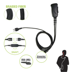 PRYME Micrófono con cable de fibra trenzada serie SNAP compatible con HYTERA PD-7. MOD: SNP-1W-55-BF