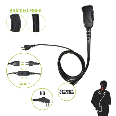 PRYME Braided Fiber 1 Cable Lapel Mic W/ Snap Connect for Hytera Connector. Select Different Earphones Not Included MOD: SNP-1W-H3-BF