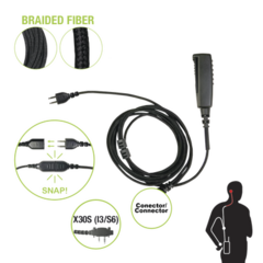 PRYME Cable para Micrófono audífono SNAP intercambiable con conector para Radios Icom con conector de 2 pines. SNP-2W-30S-BF