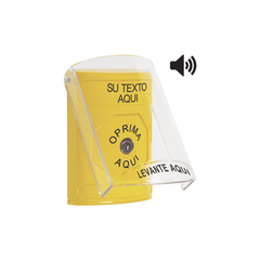 STI Botón con Texto Personalizado, Tapa Protectora de Policarbonato Súper Resistente, Bocina integrada, Llave para Restablecer MOD: SS2-2A0ZA-ES