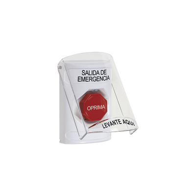 STI Botón de Emergencia con Bocina de Advertencia Integrada, Texto en Español, Tapa Protectora de Policarbonato Súper Resistente, Restablecimiento con Llave MOD: SS2-3A2-EX-ES