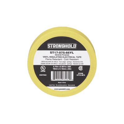 PANDUIT Cinta Eléctrica para Aislar, de PVC, Uso General, Grosor de 0.18mm (7 mil), Ancho de 19mm, y 20.12m de Largo, Color Amarillo MOD: ST17-075-66YL