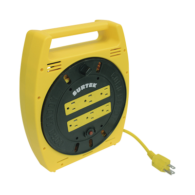 SURTEK Multicontacto Eléctrico Tipo Carrete con 6 Contactos y 6 metros de Extensión / 127 V CA 10 A Máximo. SYS-136035