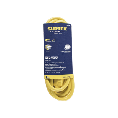 SURTEK Extensión Eléctrica de Uso Rudo 2 metros / 127 V CA 10 A Máximo / Color Amarillo. SYS-136040
