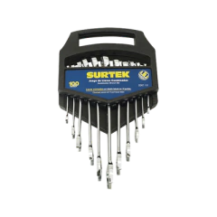 SURTEK Juego de llaves combinadas en rack con 11 piezas metricas, de cromo con acabado satinado. MOD: SYSF06M