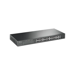 TP-LINK Smart Switch PoE+ administrable Capa 2, 24 puertos 10/100 Mbps, 4 puertos 10/100/1000 Mbps + 2 puertos SFP combo, 192 W MOD: T1500-28PCT