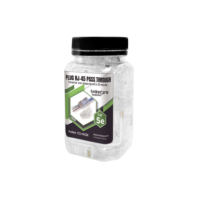 LINKEDPRO BY EPCOM Bote con 50 Plugs Pass through RJ45 Cat5e sin blindaje, con alivio de tensión incluido, chapado de oro a 30 micras para durabilidad extrema MOD: TC5PASSR