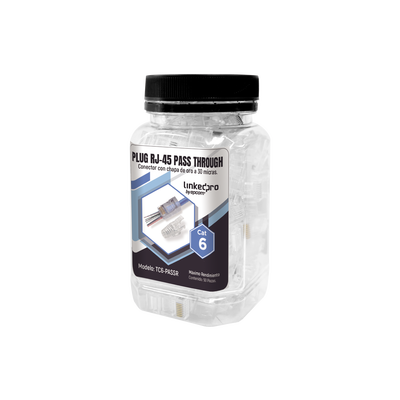 LINKEDPRO BY EPCOM Bote con 50 Plugs Pass through RJ45 Cat6 sin blindaje, con alivio de tensión incluido, chapado de oro a 30 micras para durabilidad extrema MOD: TC6-PASSR