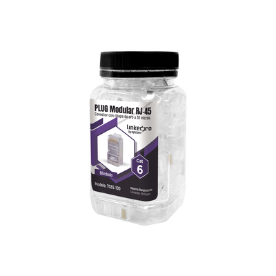 LINKEDPRO BY EPCOM Bote con 100 Piezas de Plug Modular RJ45 Cat6 blindado, chapado de oro a 30 micras para durabilidad extrema SIN PIN DE TIERRA MOD: TC6S-100