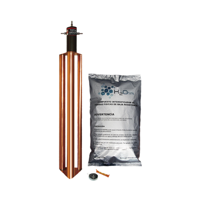 TOTAL GROUND Kit de Puesta a Tierra de 100 Amperes con Electrodo, Filtro y Compuesto H2Ohm. MOD: TG-100-AB