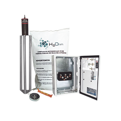 TOTAL GROUND Kit Antivandalico de puesta a tierra de 45 A con Electrodo, Filtro, Acoplador y Compuesto H2Ohm. MOD: TG-45K-AI