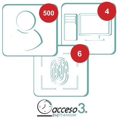 AccessPRO [BAJO PEDIDO] Licencia para software de Tiempo & Asistencia compatible con SISTEMAS DE NOMINA / 500 Empleados / 6 Relojes checadores / 4 PC / Acceso3 - TITANIUM MOD: TITANIUMII