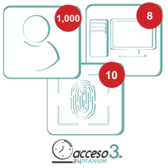 AccessPRO [BAJO PEDIDO] Licencia para software de Tiempo & Asistencia compatible con SISTEMAS DE NOMINA / 1,000 Empleados / 10 Relojes checadores / 8 PC / Acceso3 - TITANIUM MOD: TITANIUMIII