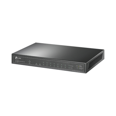 TP-LINK Switch de escritorio PoE+, no Administrable 8 puertos 10/100/1000 Mbps + 1 puertos 10/100/1000 Mbps (Uplink) + 1 puerto SFP, 63W MOD: TL-SG1210P