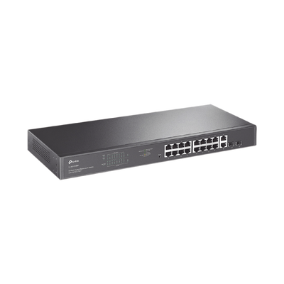 TP-LINK Switch no administrable de 16 puertos 10/100/1000Mbps y PoE af/at, 2 puertos SFP hasta 250W. MOD: TL-SG1218MP