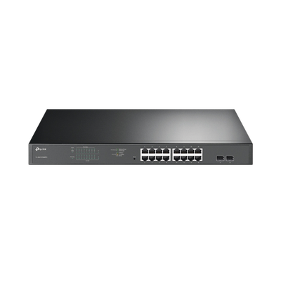 TP-LINK Switch JetStream de 16 puertos 10/100/1000Mbps y PoE af/at, 2 puertos SFP hasta 192W. MOD: TL-SG1218MPE
