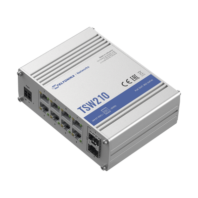 TELTONIKA Switch Industrial No-Administrable 8 puertos Gigabit, 2 SFP 1G MOD: TSW210