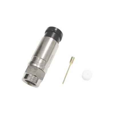 EPCOM TITANIUM Conector F Macho de Compresión Axial con Borne Negro para instalar en Cable Coaxial RG-11, 75 Ohm, Bronce-Niquelado. MOD: TT11-F02