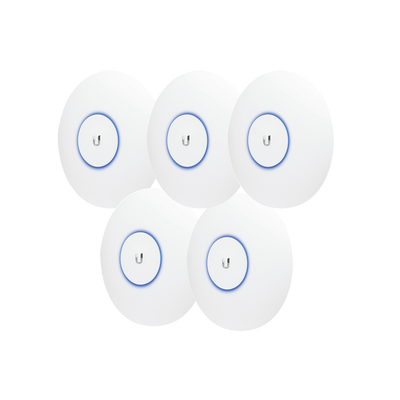 UBIQUITI NETWORKS Paquete de 5 Access Point UniFi doble banda 802.11ac MIMO 3X3 para interior, PoE af/at, soporta 250 clientes, Hasta 1.3 Gbps MOD: UAP-AC-PRO-5