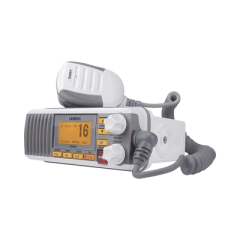 UNIDEN Radio Móvil Marino VHF, color blanco, Tx: 156.025 - 157.425 MHz, Rx: 156.050 - 163.275 MHz, 25W de potencia, sumergible IPX4 incluye micrófono y cable de alimentación MOD: UM-385
