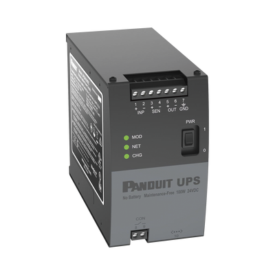 PANDUIT UPS Industrial de 100 Watts, 24 Vcd de Entrada, Instalación en Riel DIN Estándar de 35mm, Temperatura de operación de -40 a 60 ºC MOD: UPS00100DC