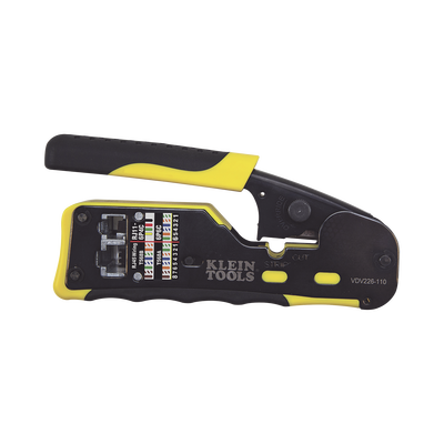 KLEIN TOOLS Ponchadora/Pelacables/Cortacables con Matraca para Conectores Pass-Thru RJ45 y Conectores Estándar RJ11/RJ12. MOD: VDV226-110