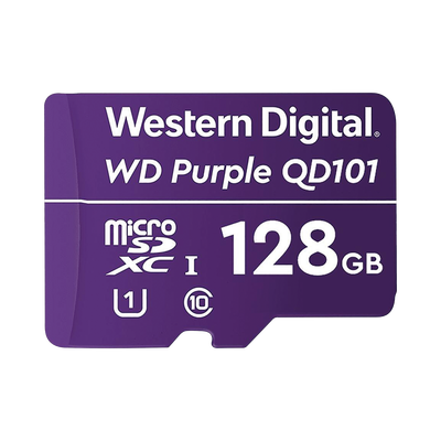 Western Digital (WD) Memoria microSD de 128 GB PURPLE, Especializada Para Videovigilancia, 10 VECES MAYOR DURACIÓN, 3 AÑOS DE GARANTIA MOD: WD128MSD