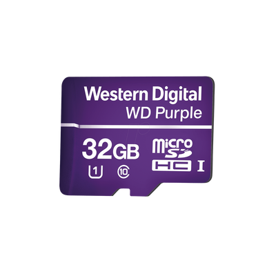 Western Digital (WD) Memoria microSD de 32GB PURPLE, Especializada Para Videovigilancia, 10 VECES MAYOR DURACIÓN, 3 AÑOS DE GARANTIA MOD: WD32MSD