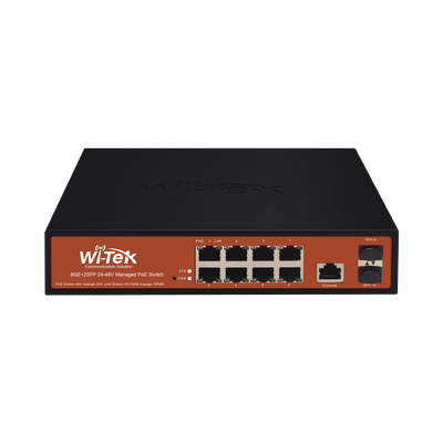 WI-TEK Switch Administrable de 8 puertos Gigabit Ethernet con PoE 802.3 af/at y 24V Pasivo + 2 SFP Gigabit, 150 W MOD: WI-PMS310GF-ALIEN