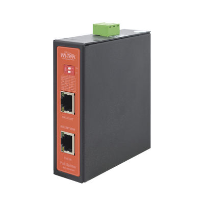 WI-TEK Splitter PoE IN hasta 90 W / Salida DC 12v/16V/24v o 48V / Carcasa metálica / Industrial soporte para riel DIN / Aplicaciones CCTV MOD: WIPOE55SBTIDC