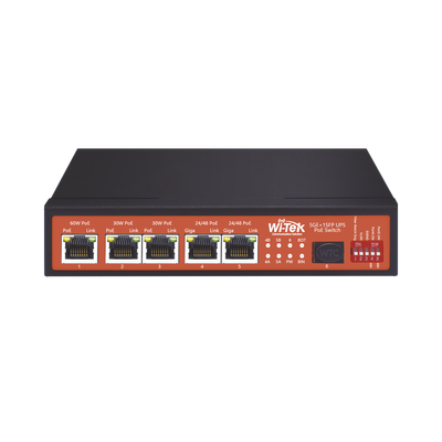 WI-TEK Controlador Solar de 5A con Switch PoE / 1 Puertos Gigabit PoE 802.3 bt / 2puertos PoE 802.3 af/at con 2 Puertos PoE Pasivo 24 Vcc / 1 Puerto SFP / No administrable MOD: WI-PS306GF-UPS