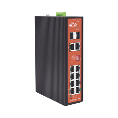 WI-TEK Switch Industrial PoE++ y pasivo de 24V / No administrable / Con 8 puertos Gigabit + 2 SFP combo / Presupuesto 300W MOD: WI-PS310GF-I-V2