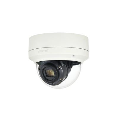 Hanwha Techwin Wisenet Cámara IP Tipo Domo Antivandálico 2MP Lente Varifocal 5.2 - 62.4 MM IR 70M/ H.265/ H.264/WDR 150DB/ HLC/ Doble SD CARD/ 12VDC/24VAC/POE, IP67, IK10 XNV-6120R