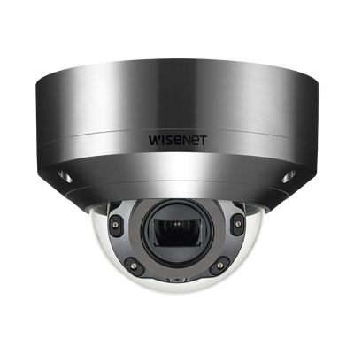 Hanwha Techwin Wisenet Cámara IP Tipo Domo Antivandálico 5MP de Acero Inoxidable / Lente Motorizado 3.9 - 9.4 mm / IR 50 M / WDR 120db / H.265 & WiseStream MOD: XNV-8080RSA